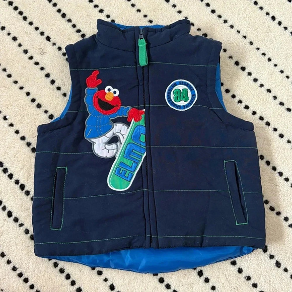 2007 Kids Sesame Street Elmo Snowboard Navy Puffer Vest Size 18 Months - Picture 2 of 6